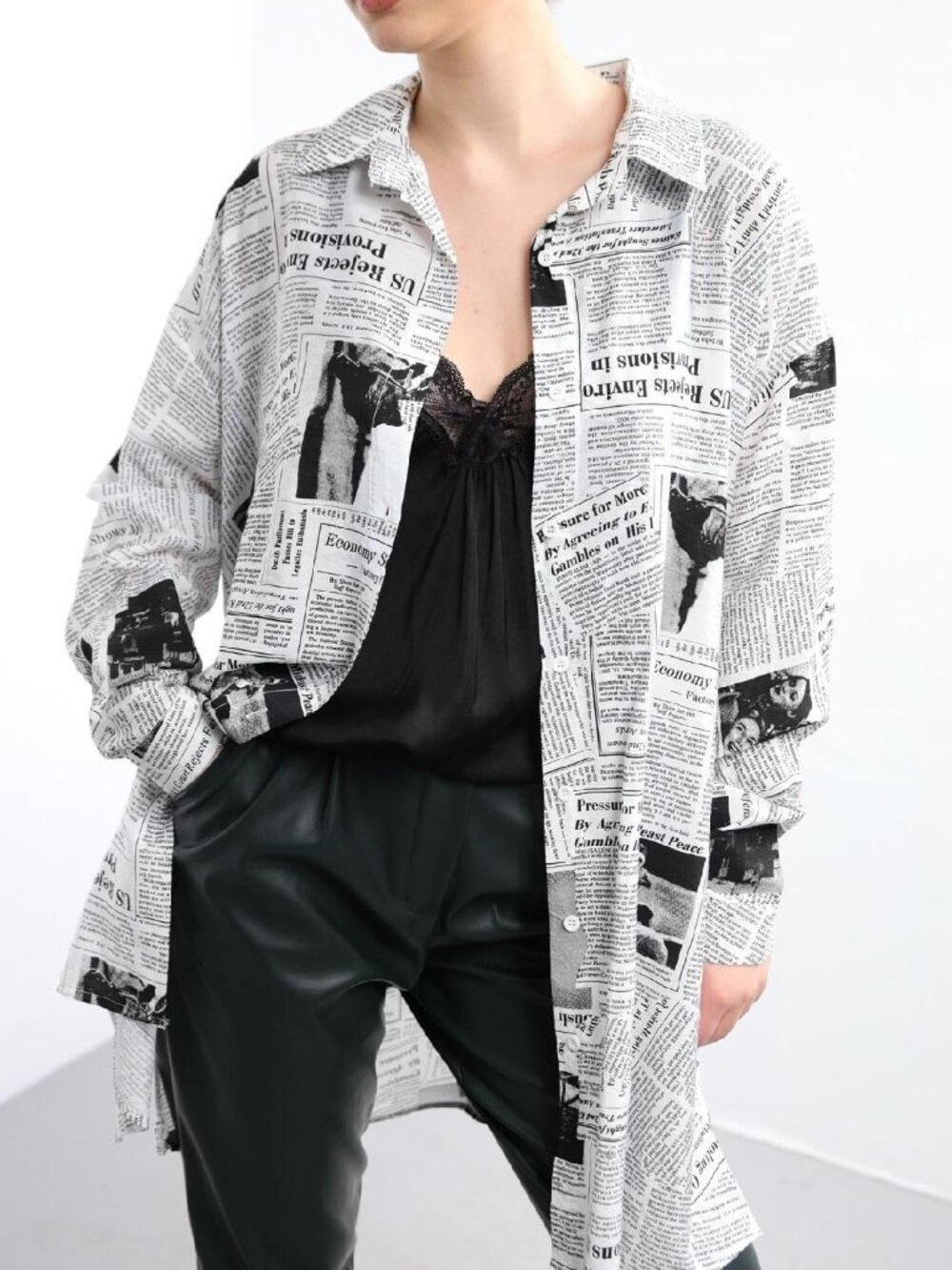 Ecru Patterned Long Shirt - Picture 3 of 3